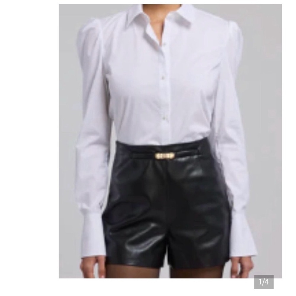Generation Love Lyra White Puff Sleeve Pearl Button Up Blouse Large New York Top